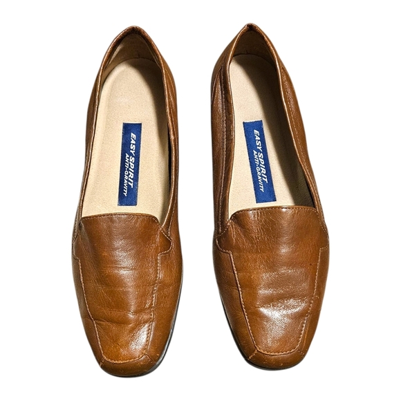 Womens Brown Leather Loafers Easy Spirit Comfort Flata Sz 7 Slip On Casual Work - Picture 2 of 14